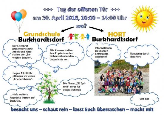 Tag der offenen Tür Grundschule und Hort Burkhardtsdorf am 30.04.2016 Tag der offenen Tür Grundschule und Hort Burkhardtsdorf am 30.04.2016